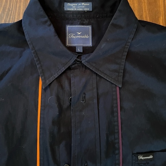 FACCONABLE Men’s Navy Striped Colorful Button Down Shirt - Picture 2 of 3